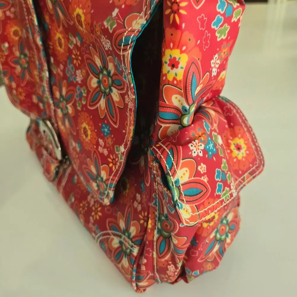 Kalencom NWT Red Primavera Floral Buckle Diaper Bag, Bottle Holder and Pouch